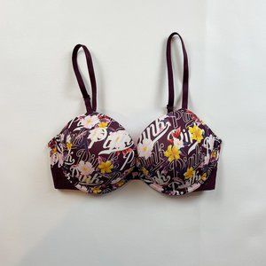 NWOT Victoria's Secret PINK Bra 32D Wear Everywhere Super Push Up Floral Logo